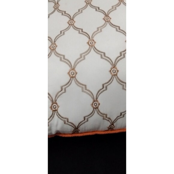 Decorative Throw Pillow Square Geometric White Gold Orange Trimmed Decor - Picture 3 of 7